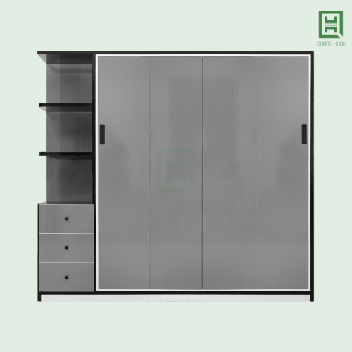 DL2CL3HKTT-XAM (1) Tủ Quần Áo Nhựa Đài Loan 2 Cánh Lùa + 3 Hộc Kéo + Kệ Trang Trí