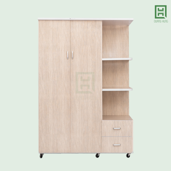 DL2CM3N2HKTT (1) Tủ Quần Áo Nhựa Đài Loan 2 Cánh Mở + 2 Hộc Kéo + Kệ Trang Trí