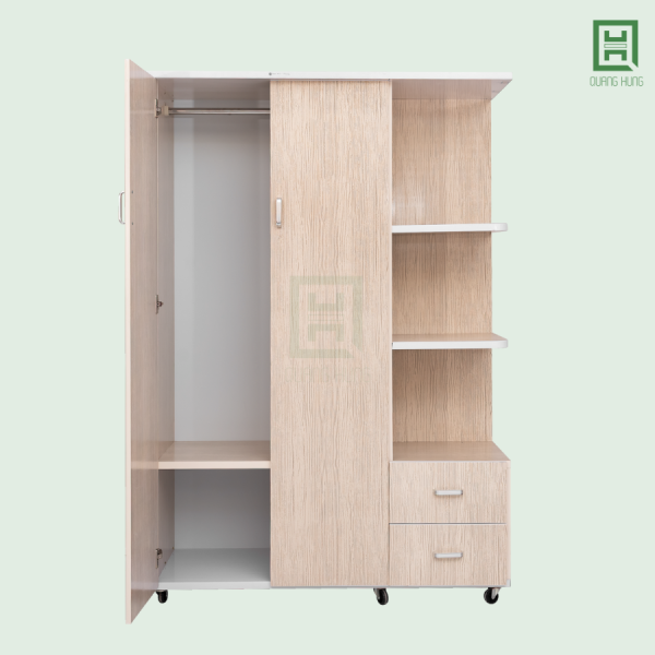 DL2CM3N2HKTT (2) Tủ Quần Áo Nhựa Đài Loan 2 Cánh Mở + 2 Hộc Kéo + Kệ Trang Trí