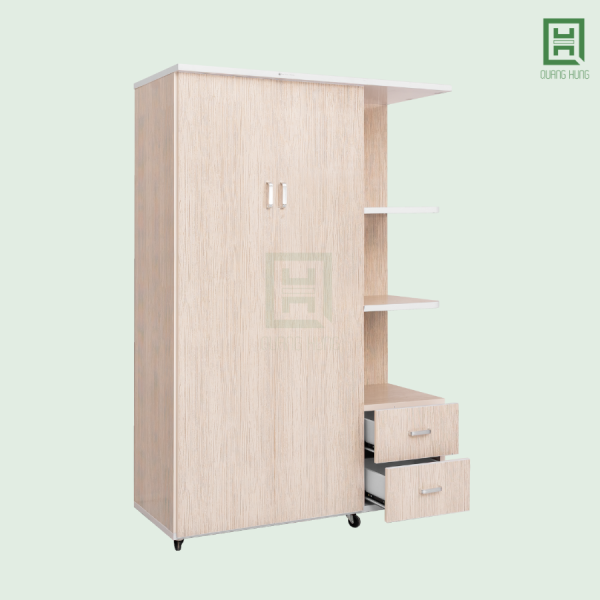 DL2CM3N2HKTT (3) Tủ Quần Áo Nhựa Đài Loan 2 Cánh Mở + 2 Hộc Kéo + Kệ Trang Trí