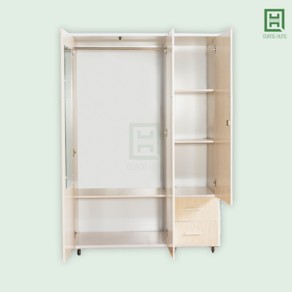 DL3CM2HP-K (3) Tủ Quần Áo Nhựa Đài Loan 3 Cánh Mở + 2 Hộc Kéo