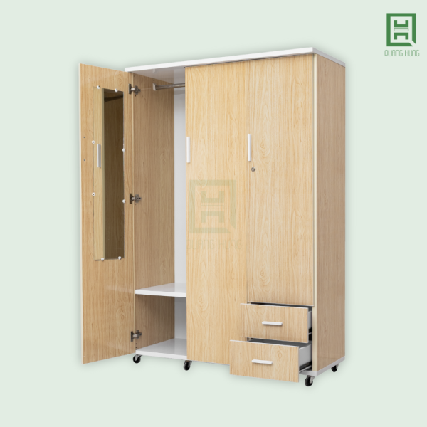 DL3CM2HP-X (2) Tủ Quần Áo Nhựa Đài Loan 3 Cánh Mở + 2 Hộc Kéo