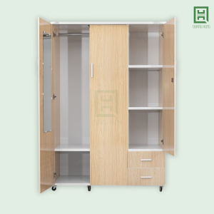 DL3CM2HP-X (3) Tủ Quần Áo Nhựa Đài Loan 3 Cánh Mở + 2 Hộc Kéo