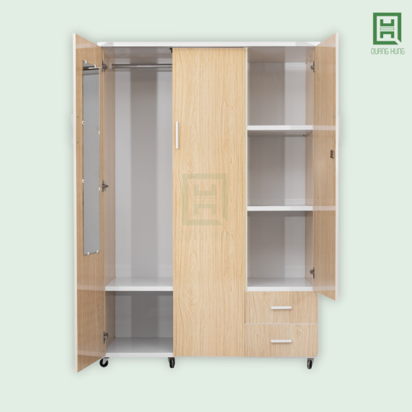 DL3CM2HP-X (3) Tủ Quần Áo Nhựa Đài Loan 3 Cánh Mở + 2 Hộc Kéo