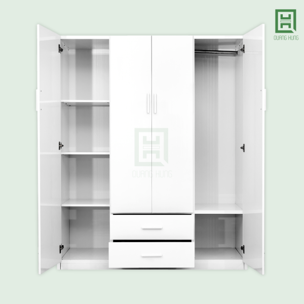 Tủ Quần Áo Nhựa Đài Loan 4 Cánh Mở + 2 Hộc Kéo Giữa