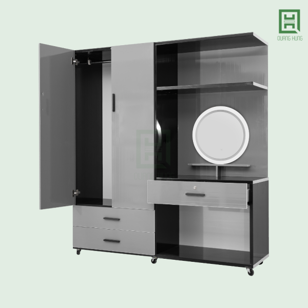 DL2CM3HBTD (2) Tủ Quần Áo Nhựa Đài Loan 2 Cánh Mở + 3 Hộc Kéo + Bàn Trang Điểm