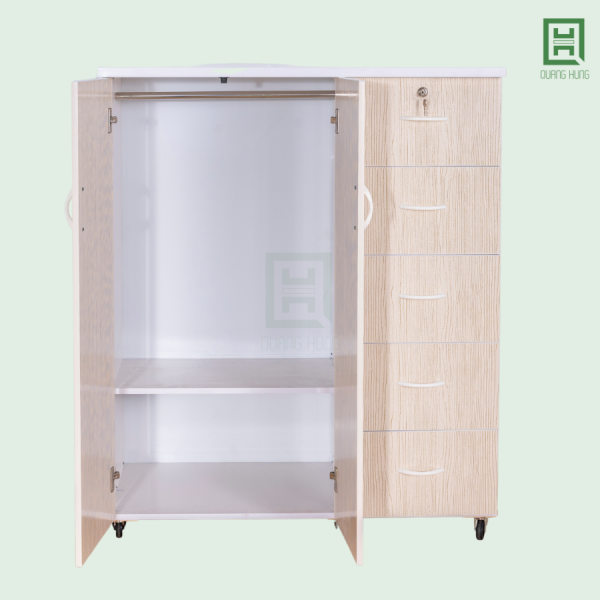 DL2CM5H-K (2) Tủ Quần Áo Nhựa Đài Loan 2 Cánh Mở + 5 Hộc Kéo