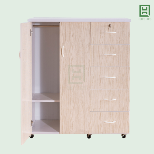 DL2CM5H-K (3) Tủ Quần Áo Nhựa Đài Loan 2 Cánh Mở + 5 Hộc Kéo