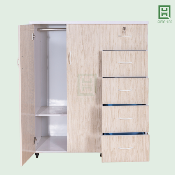 DL2CM5H-K (4) Tủ Quần Áo Nhựa Đài Loan 2 Cánh Mở + 5 Hộc Kéo