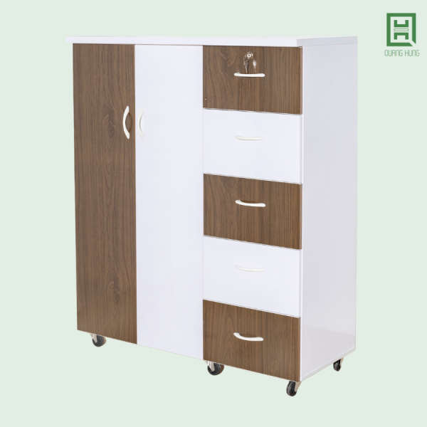 DL2CM5H-TS (2) Tủ Quần Áo Nhựa Đài Loan 2 Cánh Mở + 5 Hộc Kéo