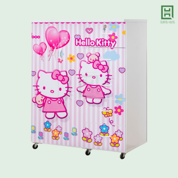Tủ Quần Áo Nhựa Đài Loan 2 Cánh Mở + 5 Hộc Kéo In 3D