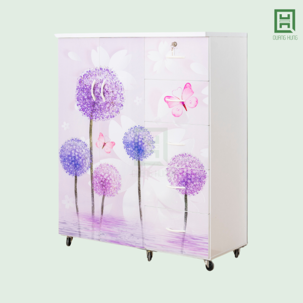 Tủ Quần Áo Nhựa Đài Loan 2 Cánh Mở + 5 Hộc Kéo In 3D