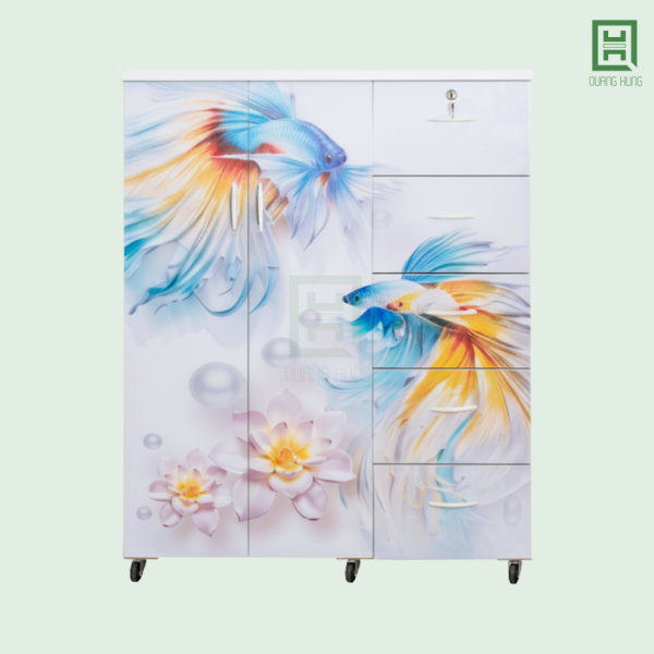 Tủ Quần Áo Nhựa Đài Loan 2 Cánh Mở + 5 Hộc Kéo In 3D