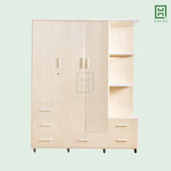 DL3C6HKTT (1) Tủ Quần Áo Nhựa Đài Loan 3 Cánh Mở + 6 Hộc Kéo + Kệ Trang Trí