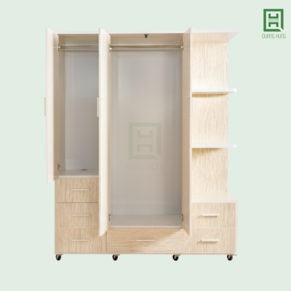 DL3C6HKTT (2) Tủ Quần Áo Nhựa Đài Loan 3 Cánh Mở + 6 Hộc Kéo + Kệ Trang Trí