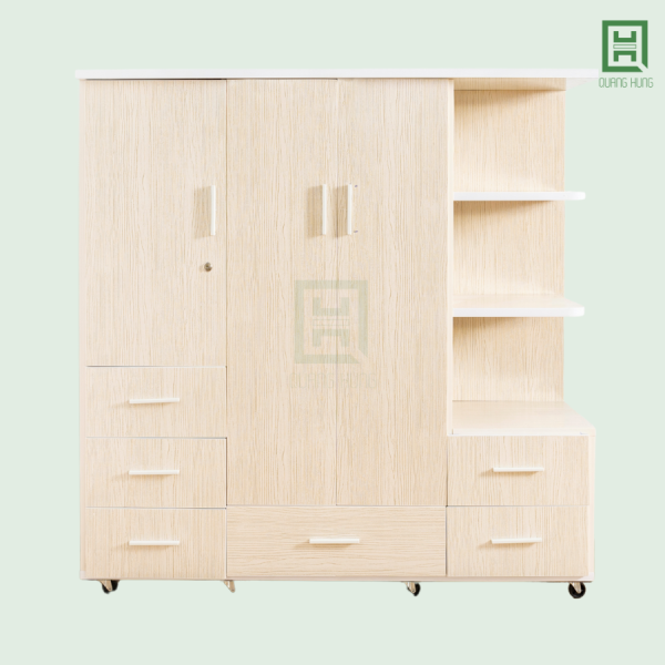 DL3C6HKTT (3) Tủ Quần Áo Nhựa Đài Loan 3 Cánh Mở + 6 Hộc Kéo + Kệ Trang Trí