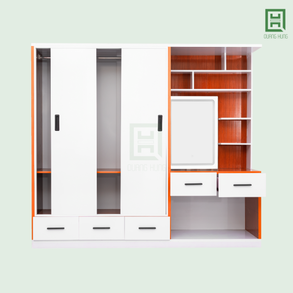 DL3CL5HBTD (2) Tủ Quần Áo Nhựa Đài Loan 3 Cánh Lùa + 5 Hộc Kéo + Bàn Trang Điểm