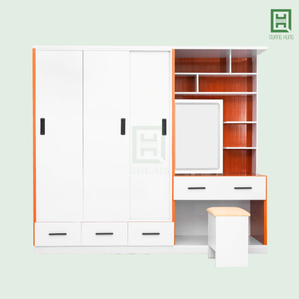 DL3CL5HBTD (4) Tủ Quần Áo Nhựa Đài Loan 3 Cánh Lùa + 5 Hộc Kéo + Bàn Trang Điểm