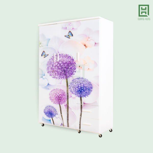 Tủ Quần Áo Nhựa Đài Loan 3 Cánh Mở + 2 Hộc Kéo In 3D