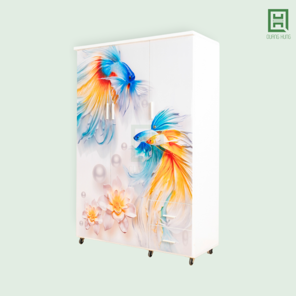 Tủ Quần Áo Nhựa Đài Loan 3 Cánh Mở + 2 Hộc Kéo In 3D