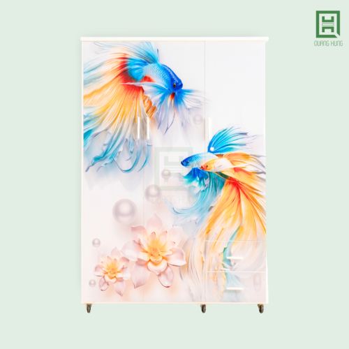 Tủ Quần Áo Nhựa Đài Loan Quang Hùng 3 Cánh Mở + 2 Hộc Kéo In 3D