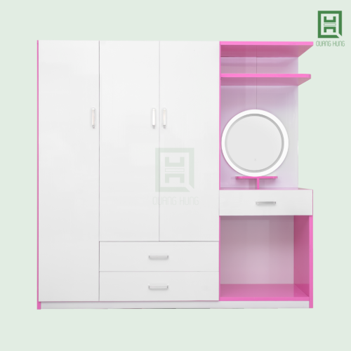Tủ Quần Áo Nhựa Đài Loan Quang Hùng 3 Cánh Mở + 3 Hộc Kéo + Bàn Trang Điểm