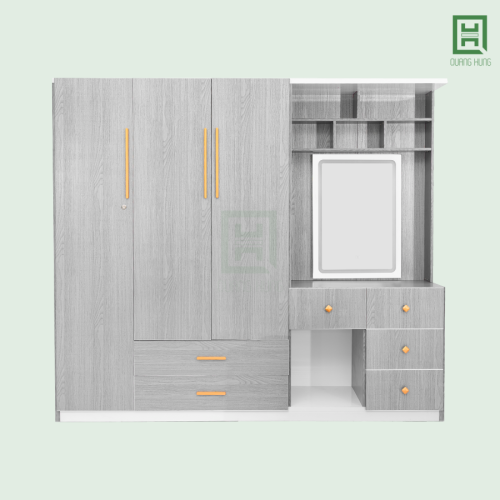 Tủ Quần Áo Nhựa Đài Loan Quang Hùng 3 Cánh Mở + 6 Hộc Kéo + Bàn Trang Điểm