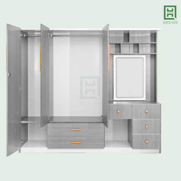 DL3CM3HBTD-TN14 (2) Tủ Quần Áo Nhựa Đài Loan 3 Cánh Mở + 6 Hộc Kéo + Bàn Trang Điểm