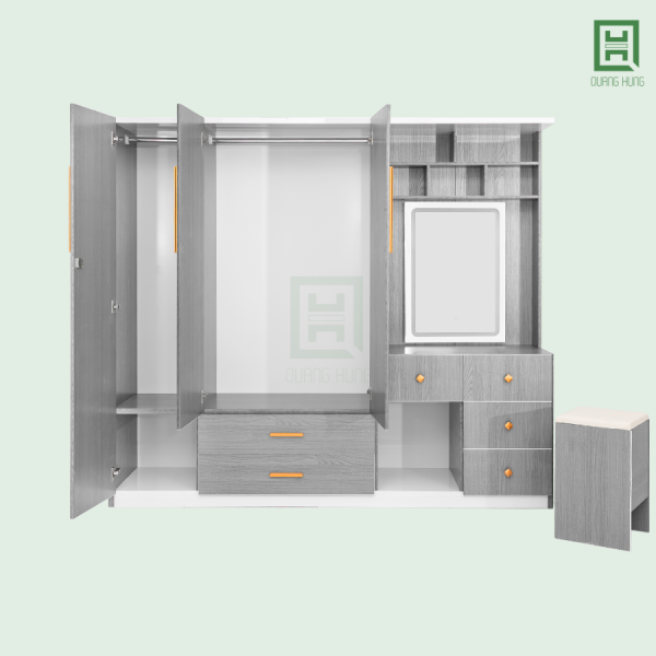 DL3CM3HBTD-TN14 (4) Tủ Quần Áo Nhựa Đài Loan 3 Cánh Mở + 6 Hộc Kéo + Bàn Trang Điểm