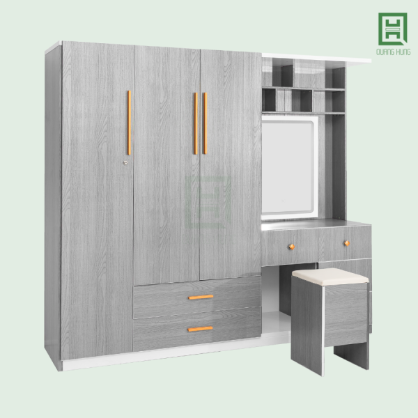 DL3CM3HBTD-TN14 (5) Tủ Quần Áo Nhựa Đài Loan 3 Cánh Mở + 6 Hộc Kéo + Bàn Trang Điểm