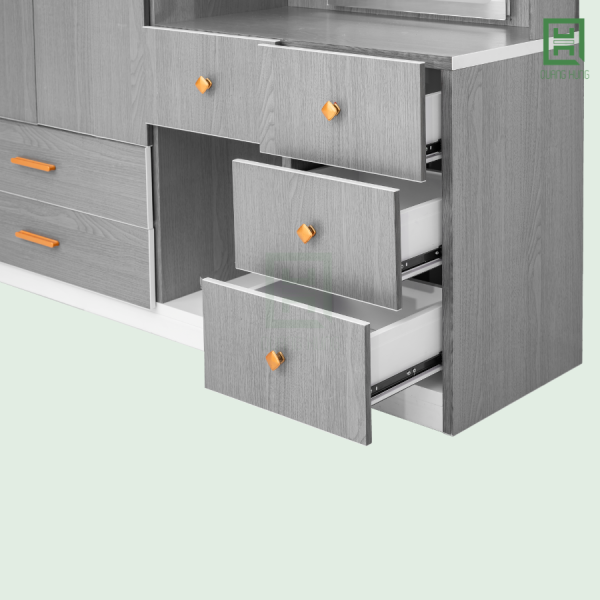 DL3CM3HBTD-TN14 (6) Tủ Quần Áo Nhựa Đài Loan 3 Cánh Mở + 6 Hộc Kéo + Bàn Trang Điểm