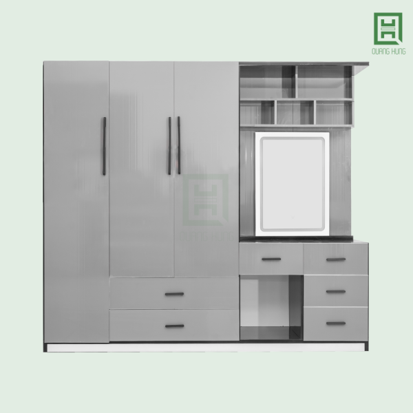 DL3CM3HBTD-XAM (1) Tủ Quần Áo Nhựa Đài Loan 3 Cánh Mở + 6 Hộc Kéo + Bàn Trang Điểm