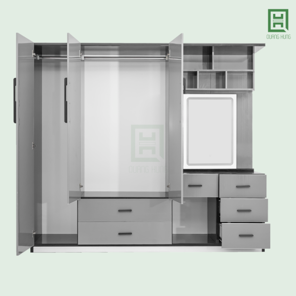 DL3CM3HBTD-XAM (2) Tủ Quần Áo Nhựa Đài Loan 3 Cánh Mở + 6 Hộc Kéo + Bàn Trang Điểm