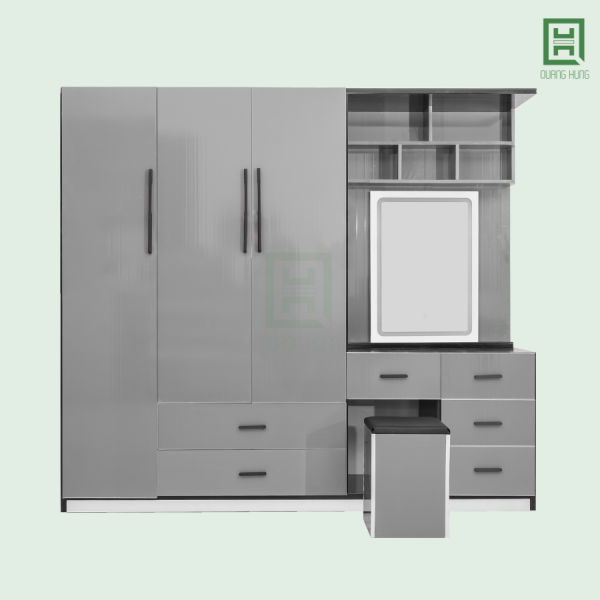 DL3CM3HBTD-XAM (3) Tủ Quần Áo Nhựa Đài Loan 3 Cánh Mở + 6 Hộc Kéo + Bàn Trang Điểm