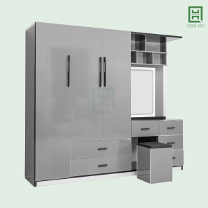 DL3CM3HBTD-XAM (4) Tủ Quần Áo Nhựa Đài Loan 3 Cánh Mở + 6 Hộc Kéo + Bàn Trang Điểm