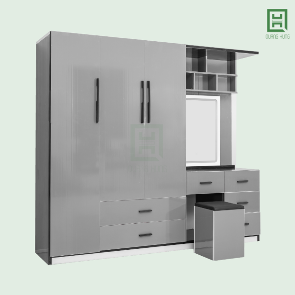 DL3CM3HBTD-XAM (4) Tủ Quần Áo Nhựa Đài Loan 3 Cánh Mở + 6 Hộc Kéo + Bàn Trang Điểm
