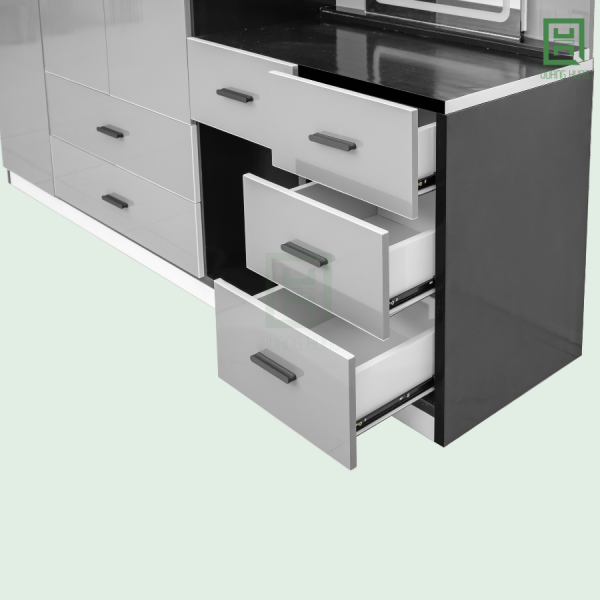 DL3CM3HBTD-XAM (5) Tủ Quần Áo Nhựa Đài Loan 3 Cánh Mở + 6 Hộc Kéo + Bàn Trang Điểm