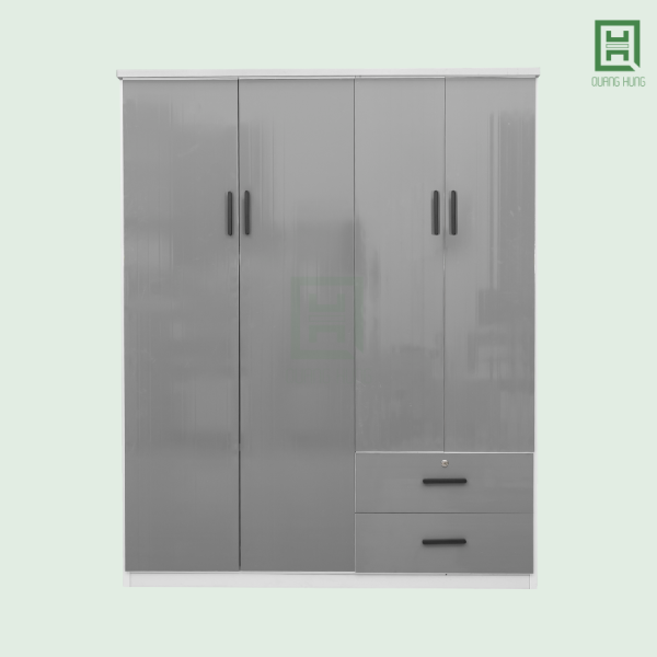 DL4C2HP-XAM (1) Tủ Quần Áo Nhựa Đài Loan 4 Cánh Mở + 2 Hộc Kéo