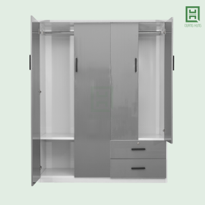 DL4C2HP-XAM (2) Tủ Quần Áo Nhựa Đài Loan 4 Cánh Mở + 2 Hộc Kéo