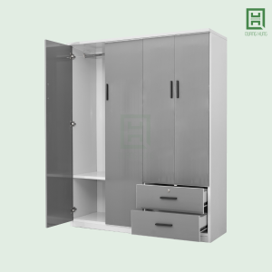 DL4C2HP-XAM (3) Tủ Quần Áo Nhựa Đài Loan 4 Cánh Mở + 2 Hộc Kéo