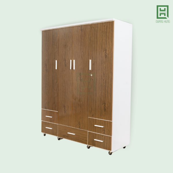 DL4CM5H-TS (2) Tủ Quần Áo Nhựa Đài Loan 4 Cánh Mở + 5 Hộc Kéo