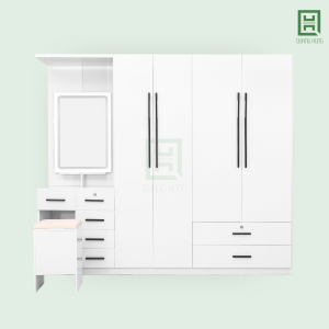 DL4CM7HBTD (2) Tủ Quần Áo Nhựa Đài Loan 4 Cánh Mở + 7 Hộc Kéo + Bàn Trang Điểm