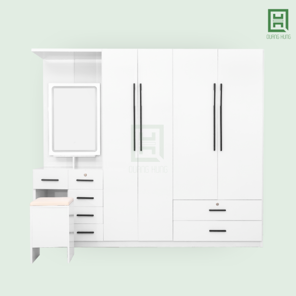 DL4CM7HBTD (2) Tủ Quần Áo Nhựa Đài Loan 4 Cánh Mở + 7 Hộc Kéo + Bàn Trang Điểm