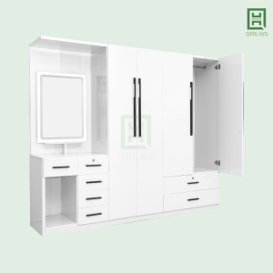 DL4CM7HBTD (4) Tủ Quần Áo Nhựa Đài Loan 4 Cánh Mở + 7 Hộc Kéo + Bàn Trang Điểm