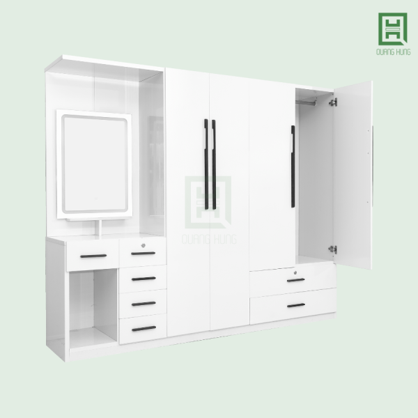 DL4CM7HBTD (4) Tủ Quần Áo Nhựa Đài Loan 4 Cánh Mở + 7 Hộc Kéo + Bàn Trang Điểm