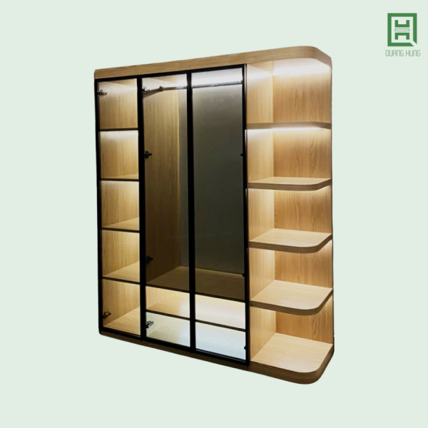 EKNCKKTT (2) Tủ Quần Áo Nhựa Ecoplast Khung Nhôm Cánh Kính Có Kệ