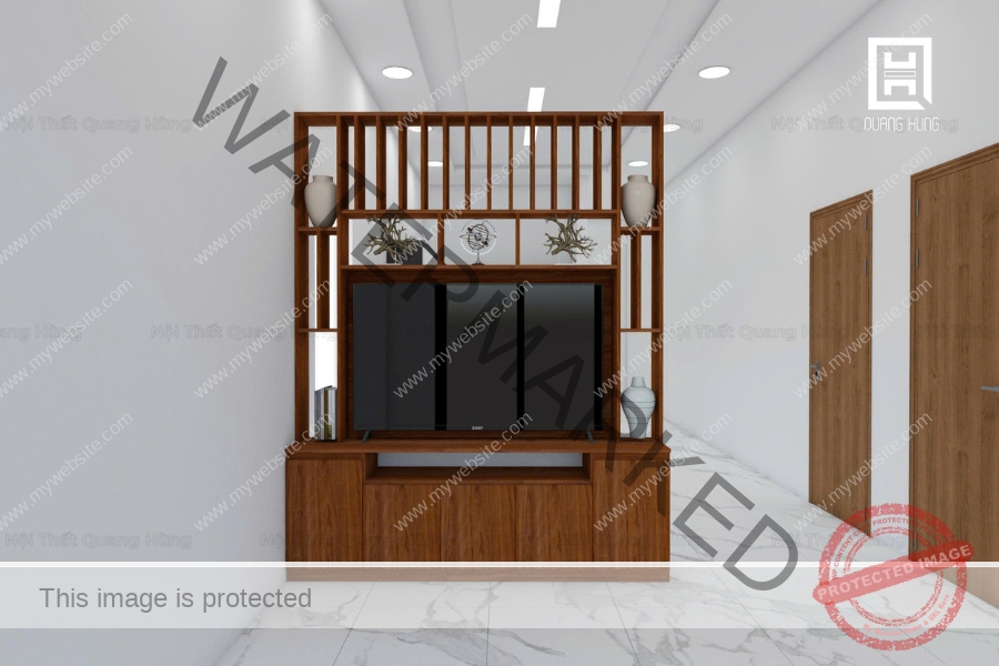 Vách ngăn nhựa kết hợp tủ tivi