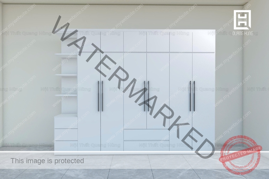 Tủ quần áo 6 cánh kết hợp kệ trang trí