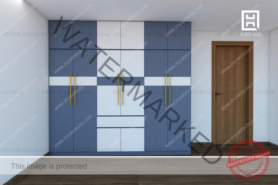Tủ quần áo đan xen 2 màu trắng, xanh