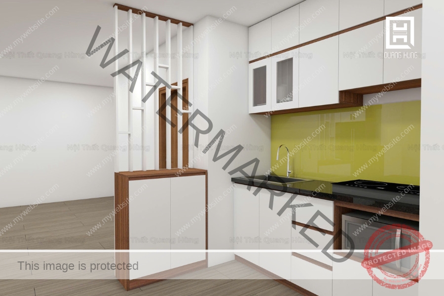 Thiết kế vách ngăn phòng bếp với phòng khách bằng nhựa